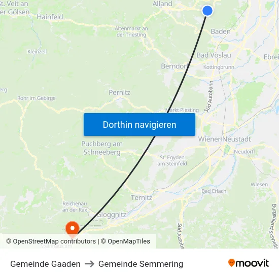 Gemeinde Gaaden to Gemeinde Semmering map