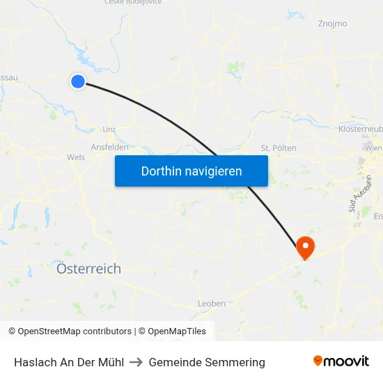 Haslach An Der Mühl to Gemeinde Semmering map