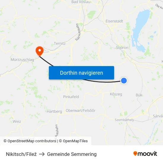 Nikitsch/Filež to Gemeinde Semmering map