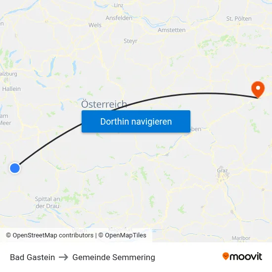 Bad Gastein to Gemeinde Semmering map