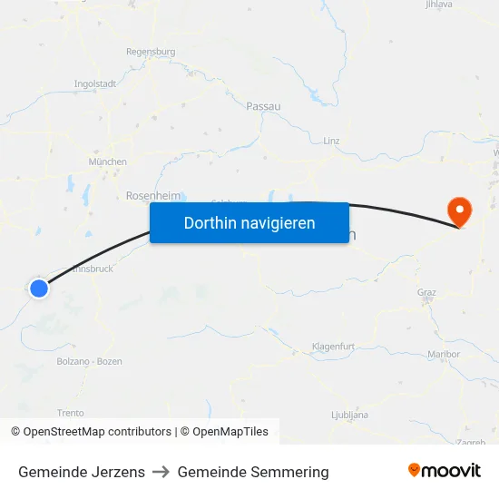 Gemeinde Jerzens to Gemeinde Semmering map