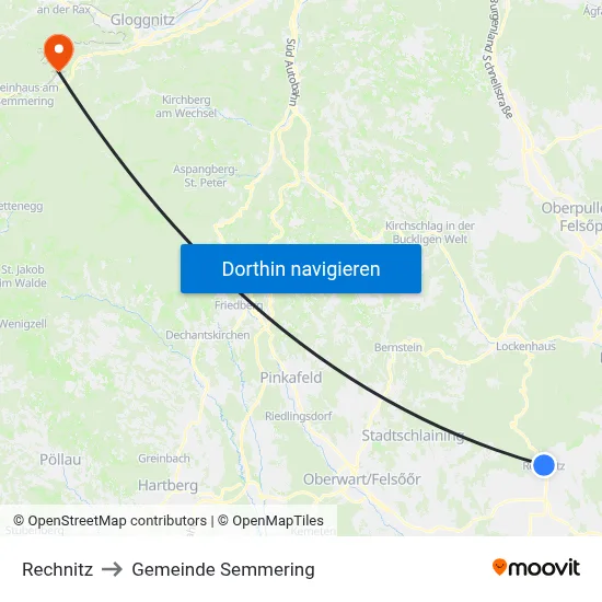 Rechnitz to Gemeinde Semmering map