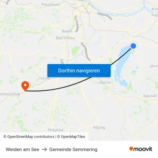 Weiden am See to Gemeinde Semmering map