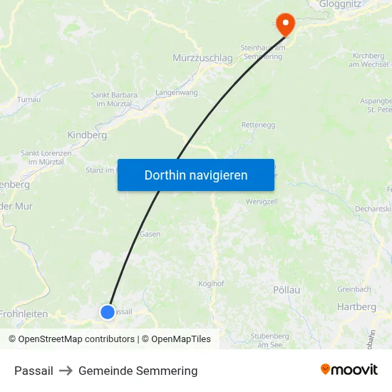 Passail to Gemeinde Semmering map