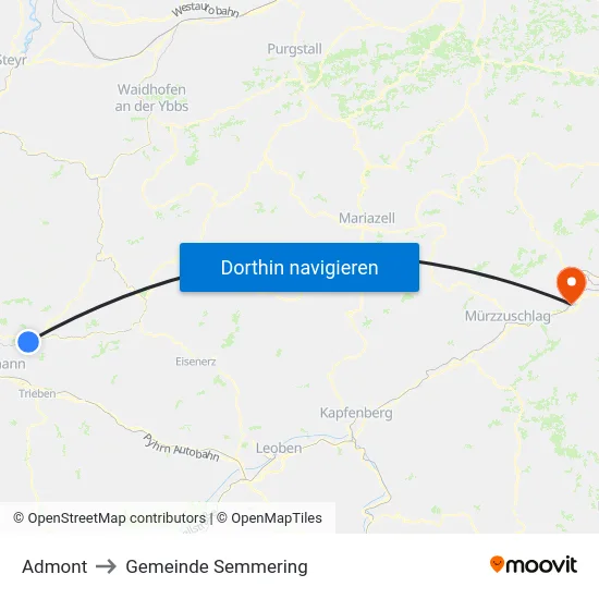 Admont to Gemeinde Semmering map