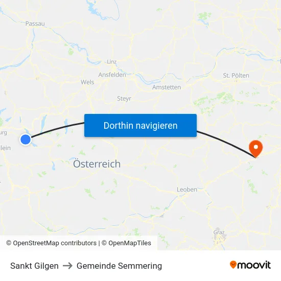 Sankt Gilgen to Gemeinde Semmering map