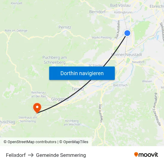 Felixdorf to Gemeinde Semmering map