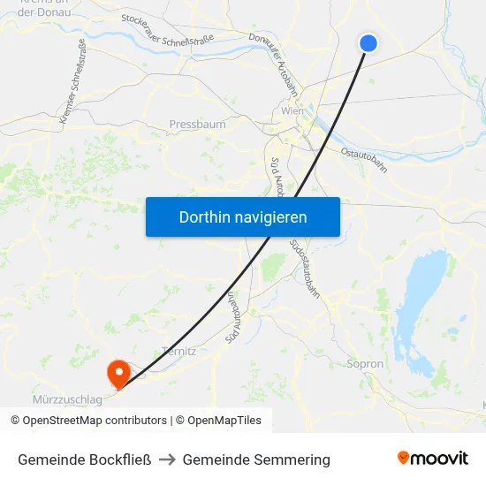 Gemeinde Bockfließ to Gemeinde Semmering map