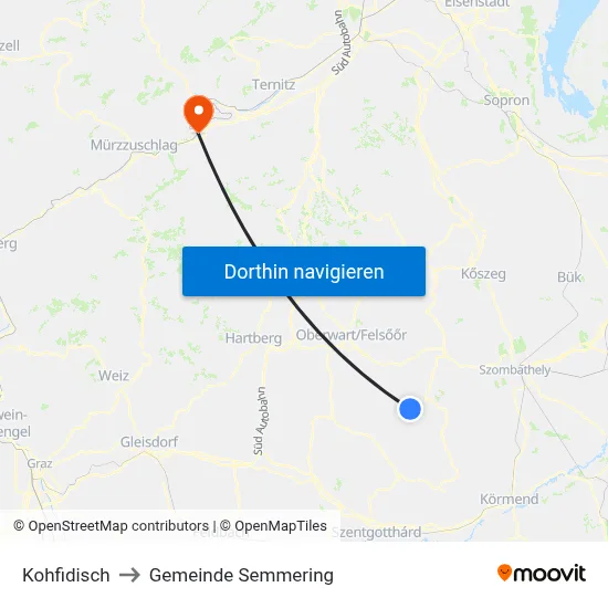 Kohfidisch to Gemeinde Semmering map