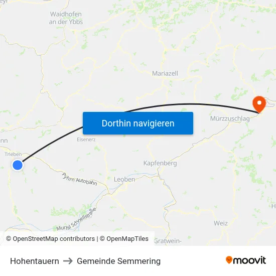 Hohentauern to Gemeinde Semmering map