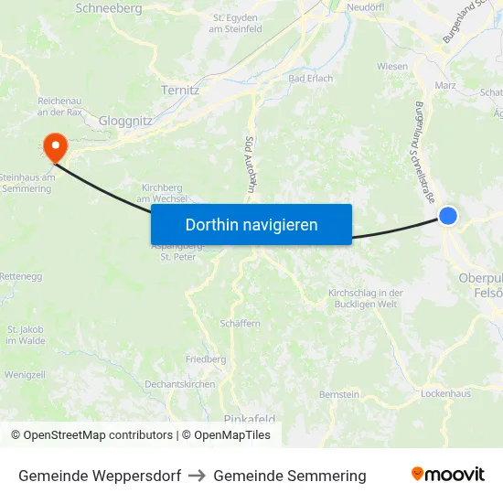Gemeinde Weppersdorf to Gemeinde Semmering map