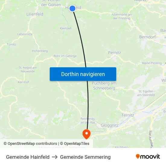 Gemeinde Hainfeld to Gemeinde Semmering map