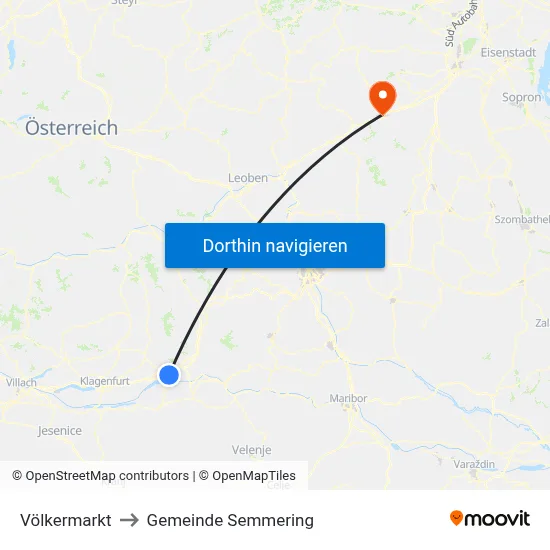 Völkermarkt to Gemeinde Semmering map