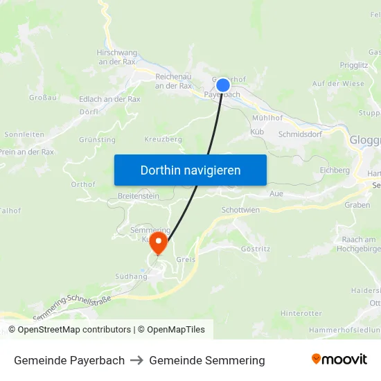 Gemeinde Payerbach to Gemeinde Semmering map