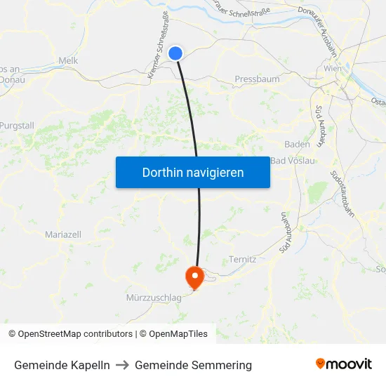 Gemeinde Kapelln to Gemeinde Semmering map