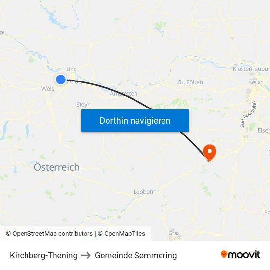 Kirchberg-Thening to Gemeinde Semmering map
