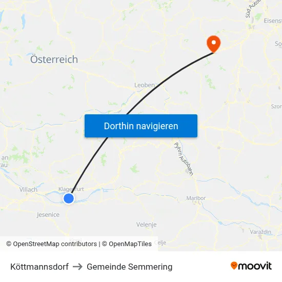 Köttmannsdorf to Gemeinde Semmering map