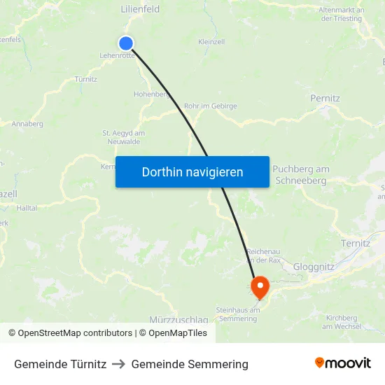 Gemeinde Türnitz to Gemeinde Semmering map