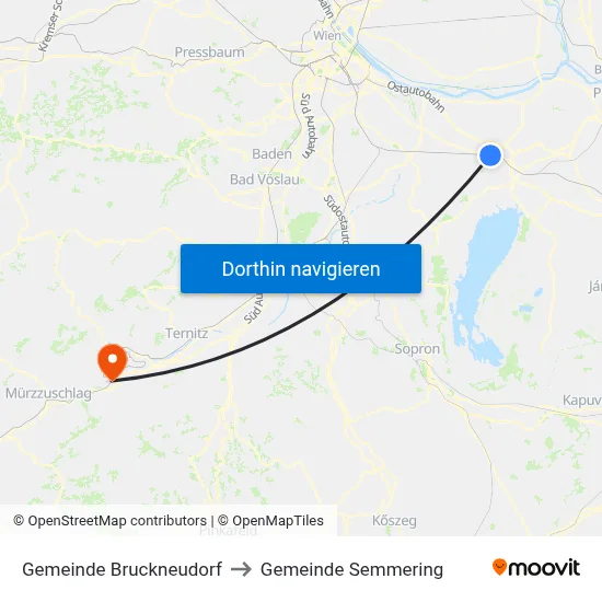 Gemeinde Bruckneudorf to Gemeinde Semmering map