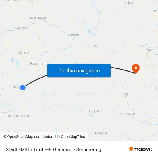 Stadt Hall In Tirol to Gemeinde Semmering map