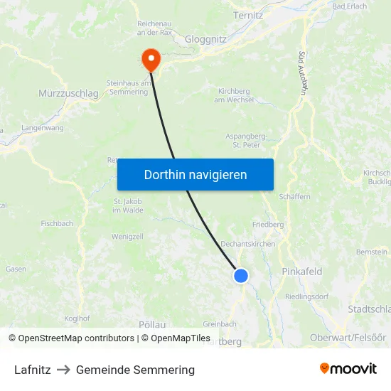 Lafnitz to Gemeinde Semmering map