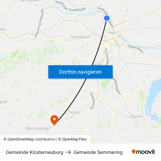 Gemeinde Klosterneuburg to Gemeinde Semmering map