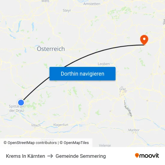 Krems In Kärnten to Gemeinde Semmering map