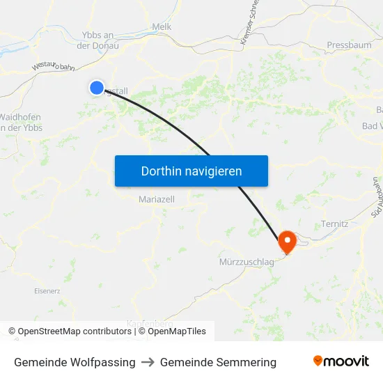 Gemeinde Wolfpassing to Gemeinde Semmering map