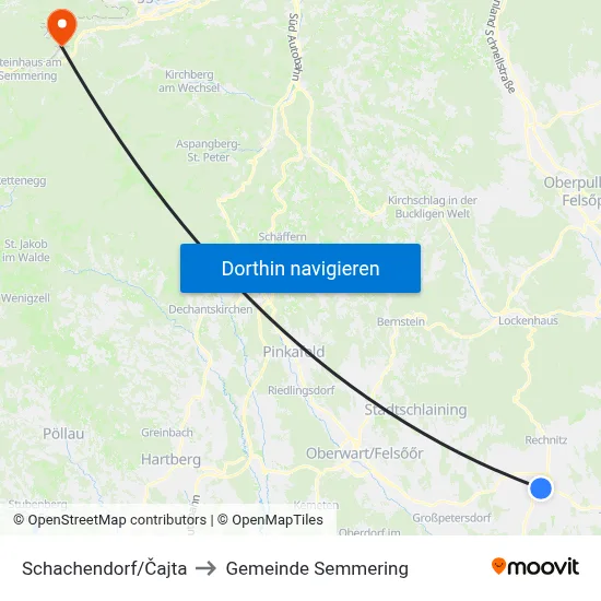 Schachendorf/Čajta to Gemeinde Semmering map