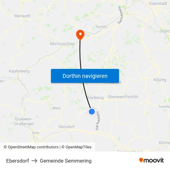 Ebersdorf to Gemeinde Semmering map