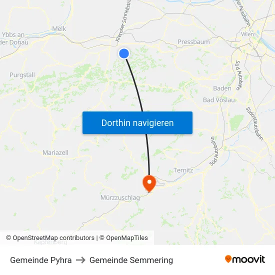 Gemeinde Pyhra to Gemeinde Semmering map