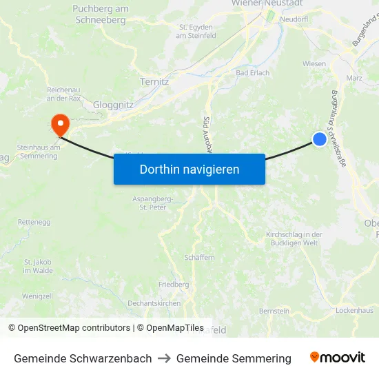 Gemeinde Schwarzenbach to Gemeinde Semmering map