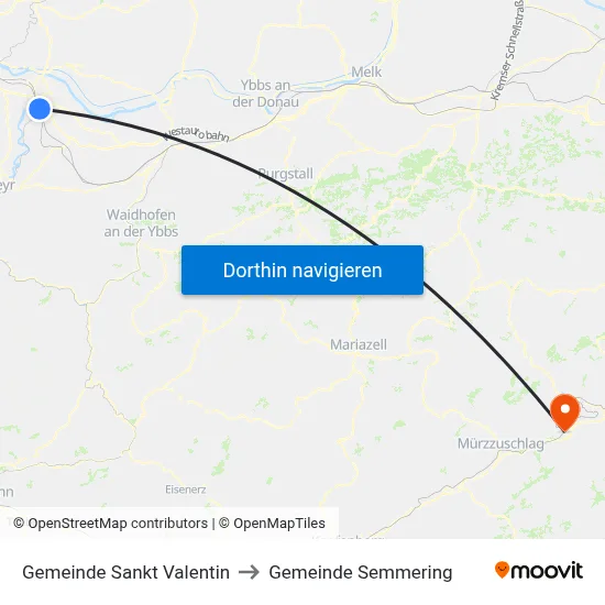 Gemeinde Sankt Valentin to Gemeinde Semmering map