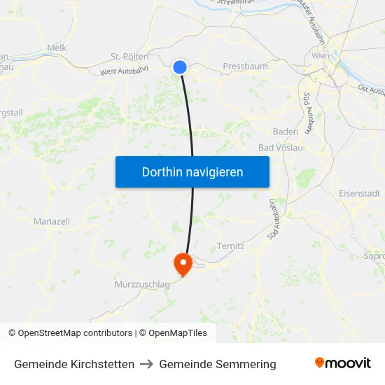 Gemeinde Kirchstetten to Gemeinde Semmering map