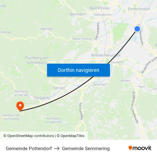 Gemeinde Pottendorf to Gemeinde Semmering map