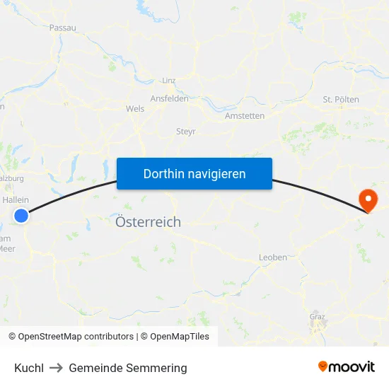 Kuchl to Gemeinde Semmering map