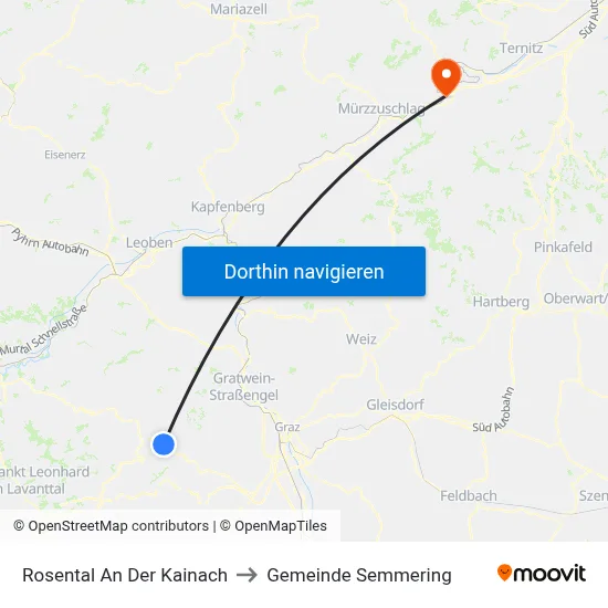 Rosental An Der Kainach to Gemeinde Semmering map
