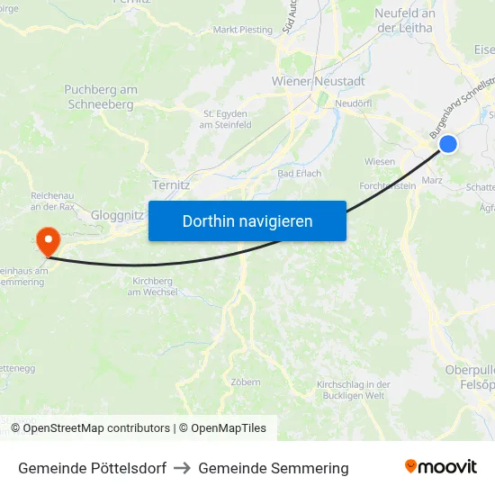 Gemeinde Pöttelsdorf to Gemeinde Semmering map