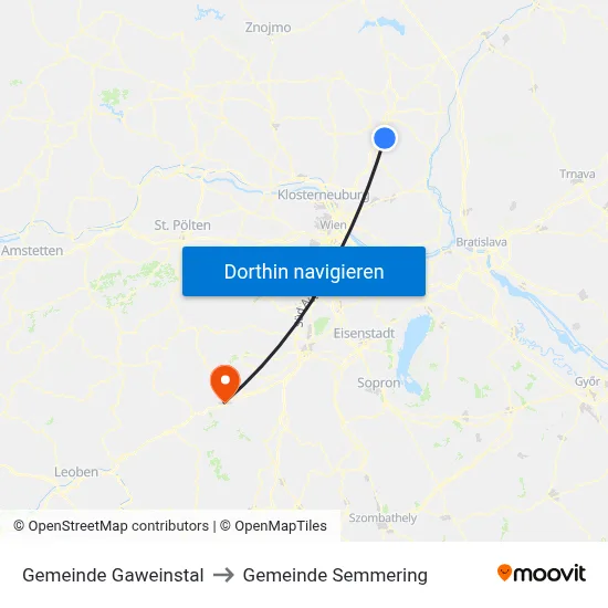 Gemeinde Gaweinstal to Gemeinde Semmering map