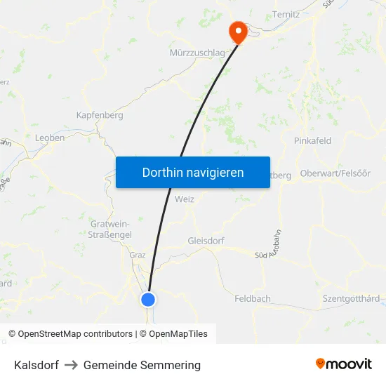 Kalsdorf to Gemeinde Semmering map
