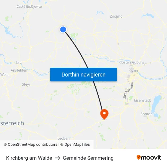 Kirchberg am Walde to Gemeinde Semmering map