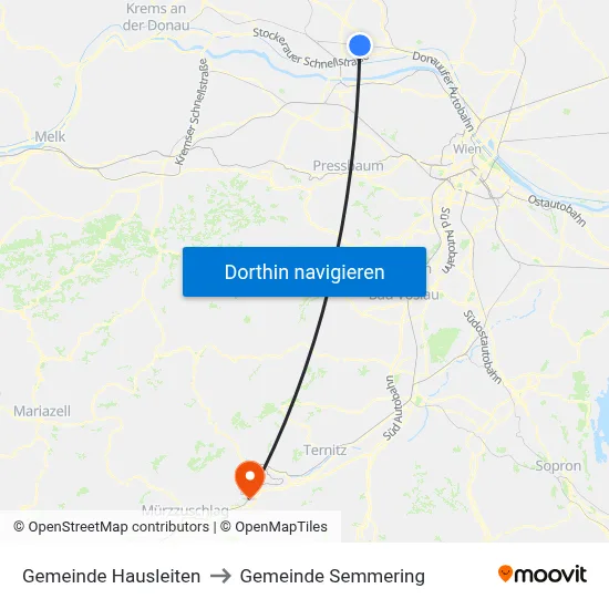 Gemeinde Hausleiten to Gemeinde Semmering map