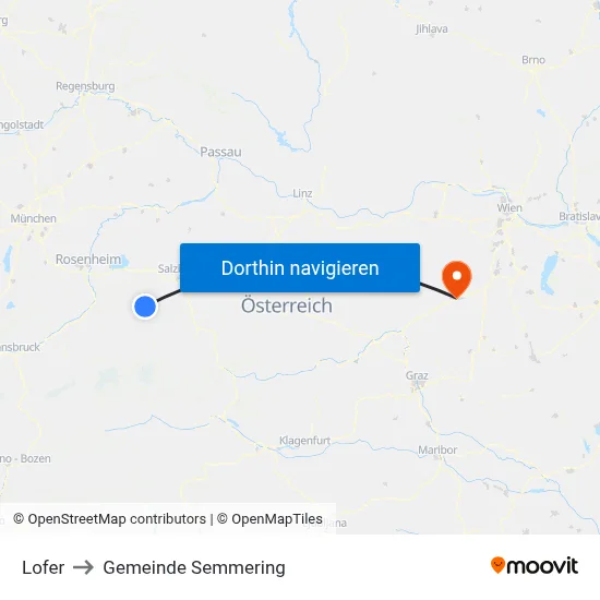 Lofer to Gemeinde Semmering map