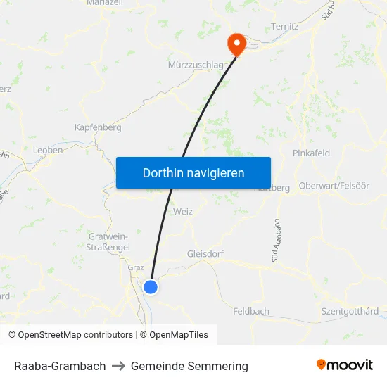 Raaba-Grambach to Gemeinde Semmering map