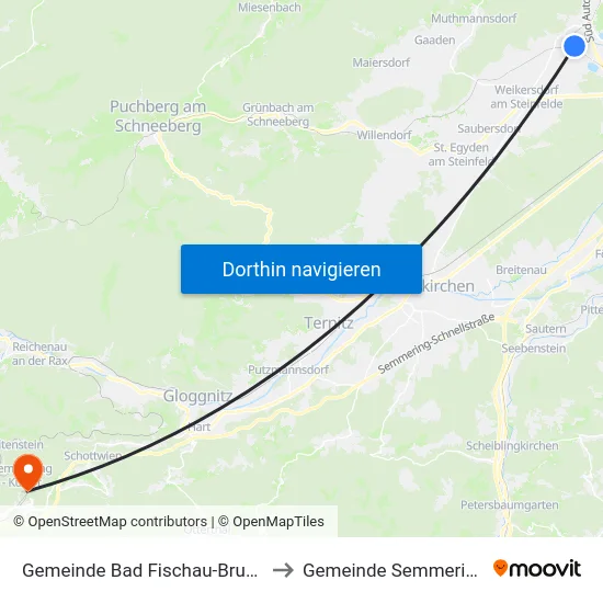 Gemeinde Bad Fischau-Brunn to Gemeinde Semmering map