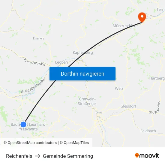 Reichenfels to Gemeinde Semmering map