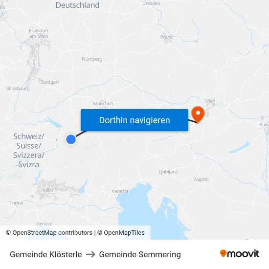 Gemeinde Klösterle to Gemeinde Semmering map