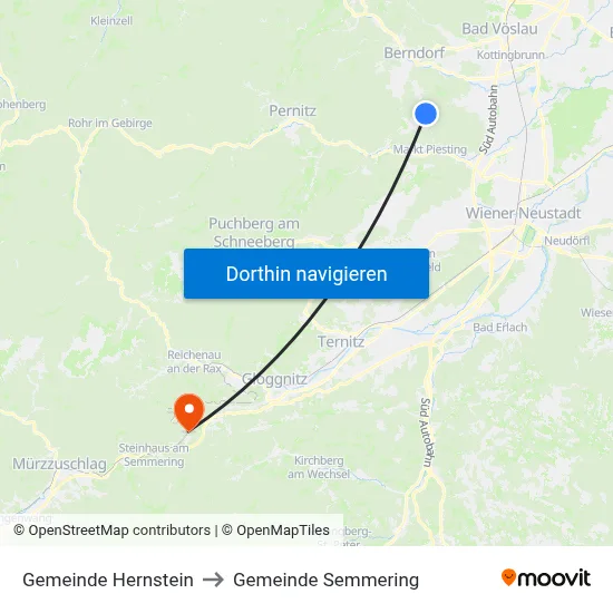 Gemeinde Hernstein to Gemeinde Semmering map
