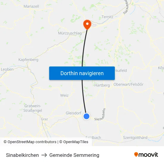 Sinabelkirchen to Gemeinde Semmering map