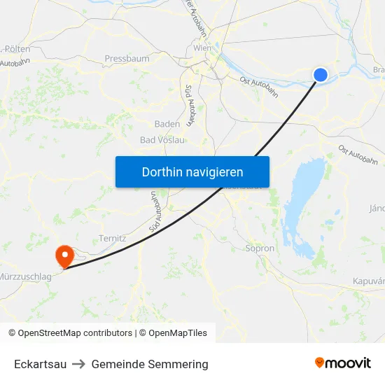 Eckartsau to Gemeinde Semmering map